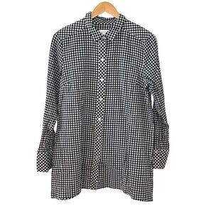 J. Jill‎ Womens Gingham Collared Long Sleeve Button Up Shirt Black White Medium